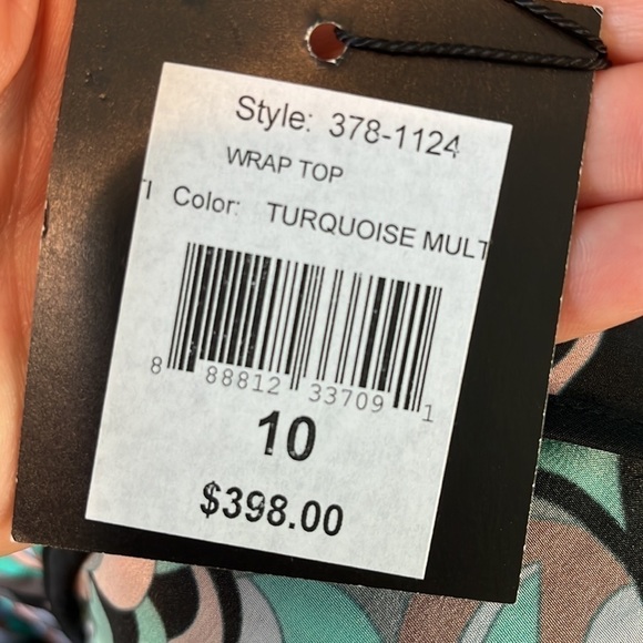 Nanette Lepore Silk Wrap Top Blouse NWT V-neck 3/4 Bell Sleeves Peplum Size 10 - Picture 11 of 13